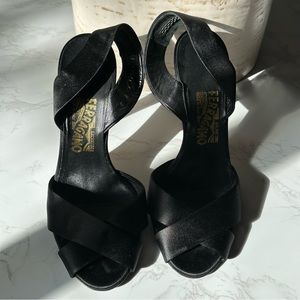 Salvatore Ferragamo Black Silk Slingbacks